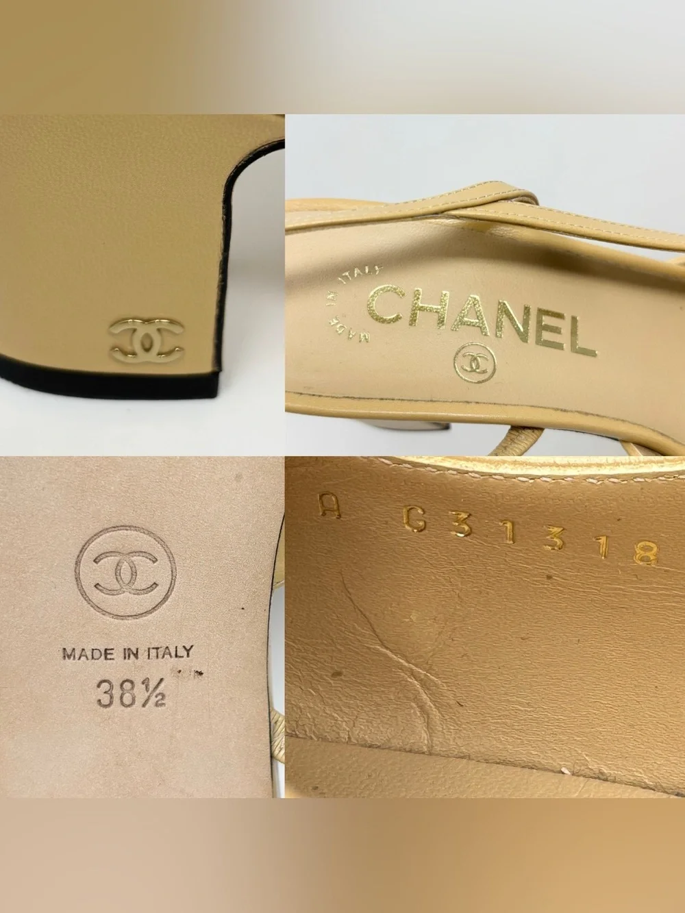 Chanel Two-Tone Goatskin & Grosgrain CC Slingback Pumps Beige Black 38.5